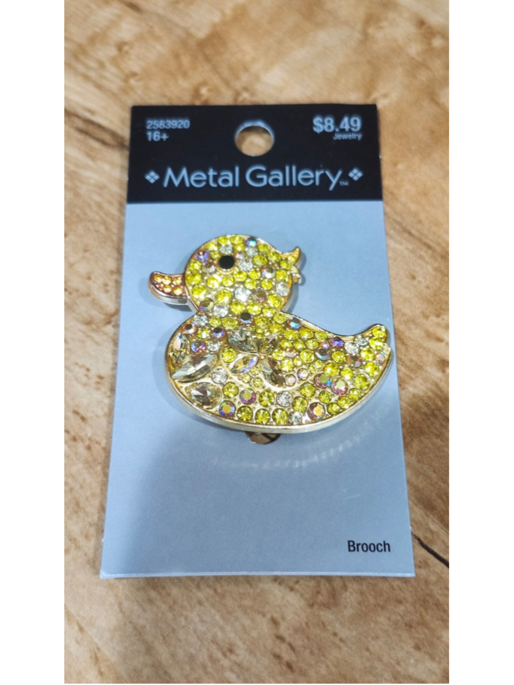 Yellow Rhinestone Duck Brooch